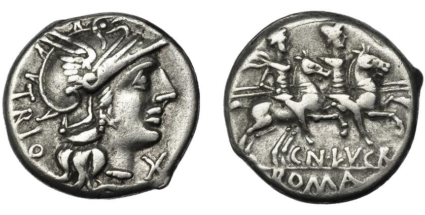 38   -  LUCRETIA. Denario. Roma (136 a.C.). A/ Ley. TRIO. AR 3,97 g. 17,8 mm. CRAW-237.1a. FFC-822. MBC.