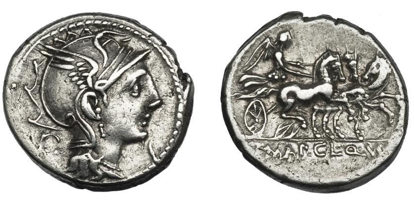 40   -  MALLIA. Denario. Roma (111-110 a.C.). R/ Ley. T. MAL AP CL Q VR. AR 3,91 g. 17,7 mm. CRAW-299.1b. FFC-834. MBC+/MBC.