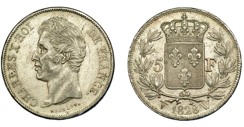 401   -  FRANCIA. 5 francos. 1828 W. KM-728.13. Pequeñas marcas. EBC-/EBC.