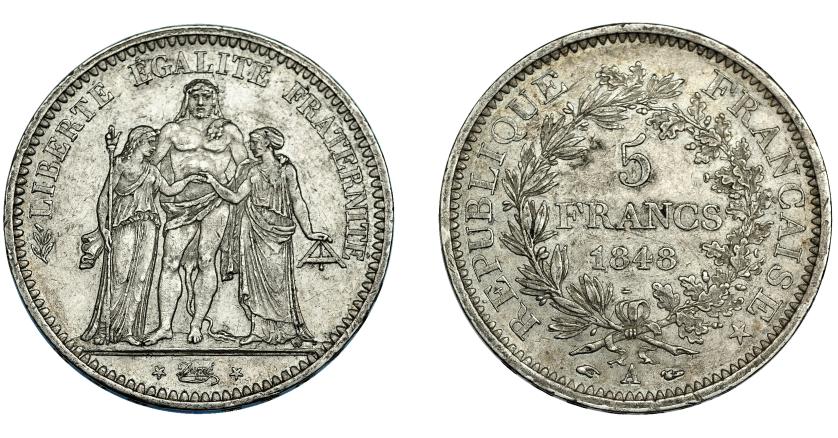 402   -  FRANCIA. 5 francos. 1848. A. KM-756.1. MBC+.