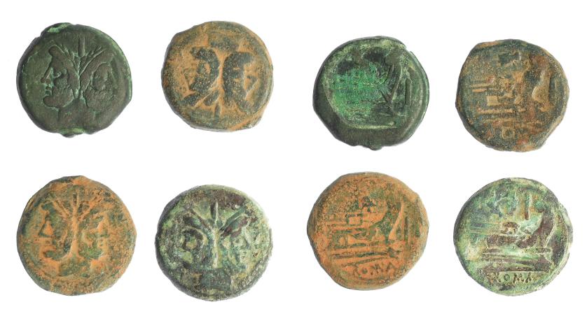 2137   -  REPÚBLICA ROMANA. Lote de 4 ases. S. II a.C. A/ Cabeza de Jano bifronte. R/ Proa a der. BC/BC+.