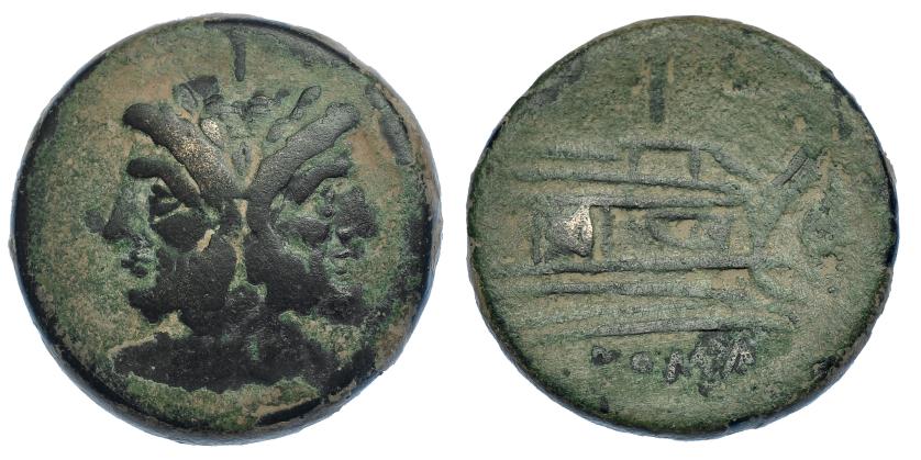 2146   -  REPÚBLICA ROMANA. Acuñaciones anónimas. As (post. 211 a.C.). A/ Cabeza de Jano bifronte. R/ Proa a der., encima valor, debajo ROMA. AE 25,12 31,3 mm. CRAW-56.2. Pátina verde terrosa. MBC-.