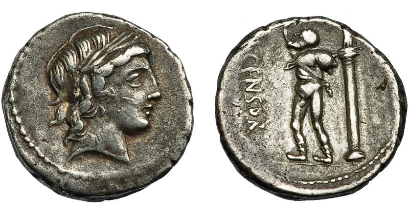 2167   -  REPÚBLICA ROMANA. MARCIA. Denario. Roma (88 a.C.). Sin marcas de control en anv. o rev. AR 3,71 g. 16,4 mm. CRAW-363.1d. FFC-888. MBC.