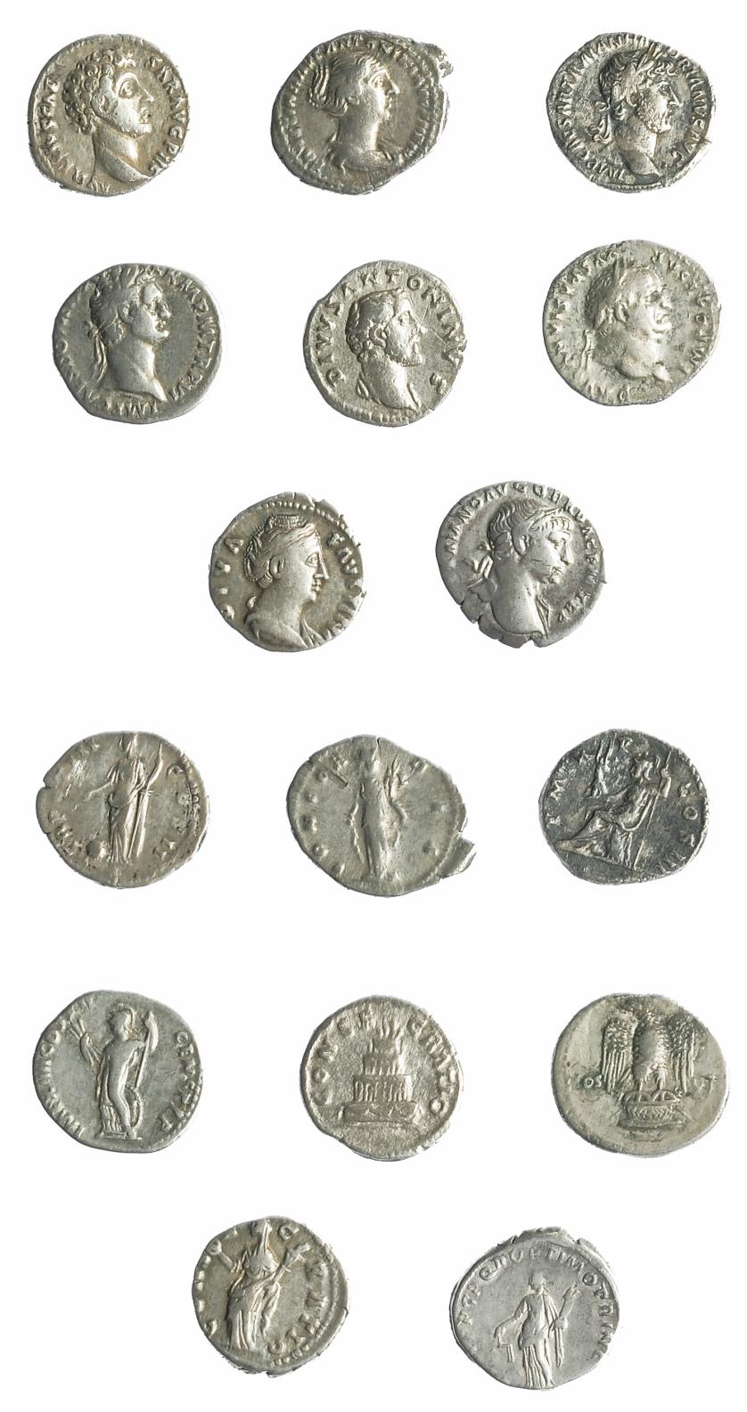 2183   -  IMPERIO ROMANO. Lote de 8 denarios: Vespasiano, Domiciano, Trajano, Adriano, Antonino Pío, Faustina la mayor, Marco Aurelio y Faustina hija. MBC-.