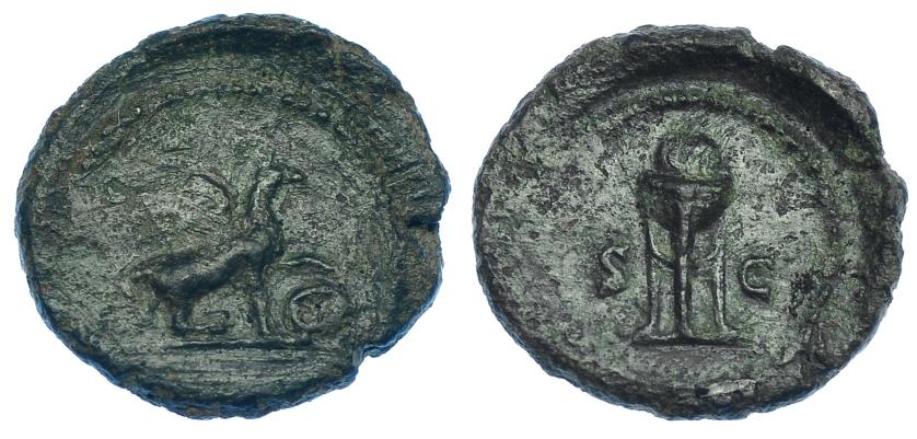 2250   -  IMPERIO ROMANO. Periodo de Adriano a Antonino Pío. Cuadrante. Roma (117-161). A/ Grifo a der. con pata izq. sobre rueda. R/ Trípode, SC. AE 3,08 g. 17,9 mm. RIC-27. Trazas de limpieza mecánica. Pátina verde. MBC-. Rara.