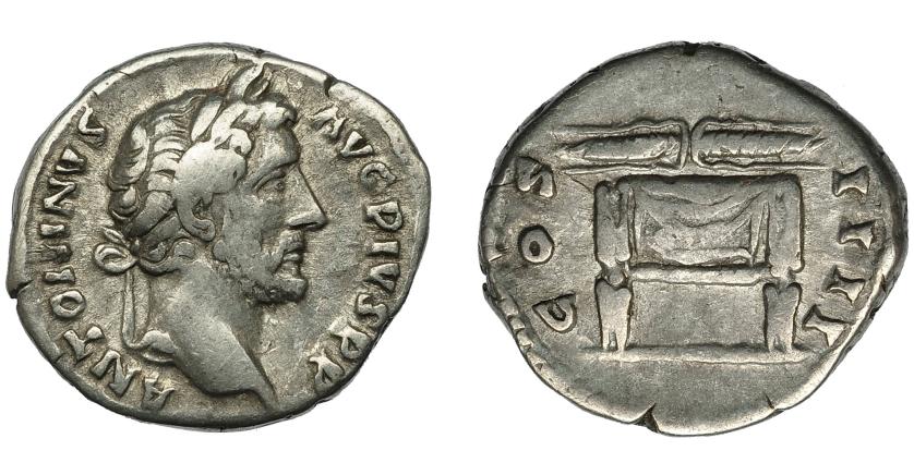 2253   -  IMPERIO ROMANO. ANTONINO PÍO. Denario. Roma (146). R/ Rayo alado sobre trono; COS IIII. AR 3,23 g. 17,4 mm. RIC-137. MBC-.
