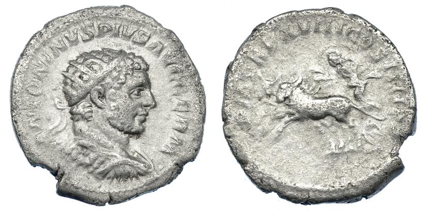 2271   -  IMPERIO ROMANO. CARACALLA. Antoniniano. Roma (215). R/ Luna conduciendo bueyes a izq.; P M TR P XVIII COS IIII. AR 4,30 g. 23,6 mm. RIC-256 c. BC+/BC-.