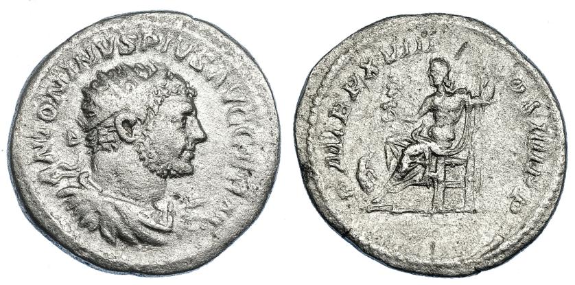 2272   -  IMPERIO ROMANO. CARACALLA. Antoniniano. Roma (215). R7 Júpiter sentado a izq. con Victoria y cetro, a sus pies águila. P M TR P XVIII COS IIII P P. AR 3,73 g. 23,1 mm. RIC-206b. BC+.