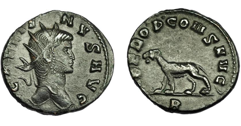 2298   -  IMPERIO ROMANO. GALIENO. Antoniniano. Roma (267-268). R/ Pantera a izq.; LIBERO P CONS AVG, exergo B. VE 3,80 g. 20,2 mm. RIC-230. Pátina oscura. MBC+.