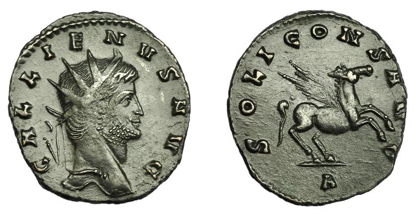 2299   -  IMPERIO ROMANO. GALIENO. Antoniniano. Roma (267-268). R/ Pegaso a der.; SOLI CONS AVG, exergo A. 2,53 g. 20,3 mm. RIC-283. Pátina oscura. MBC/MBC+.