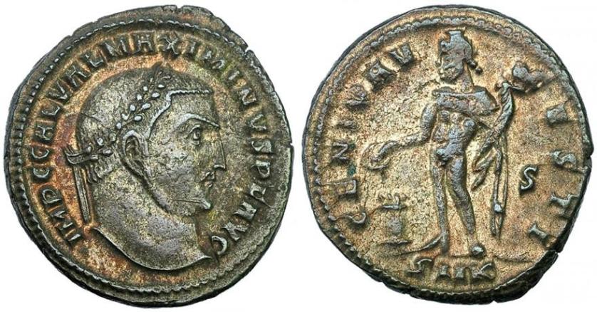 2312 - IMPERIO ROMANO. MAXIMINO II. Follis. Cízico (312-313). R/ GENIO AVGVSTI, marca S, exergo SMK. AE 4,30 g. 22,1 mm. RIC-101a. MBC.