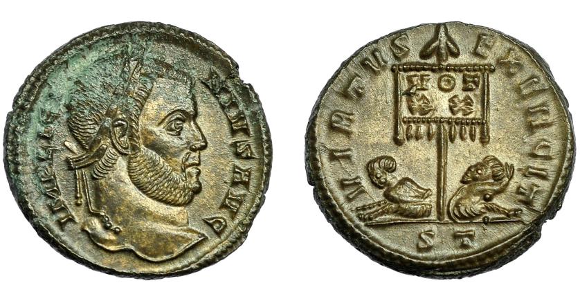 2313   -  IMPERIO ROMANO. LICINIO. Follis. Ticinum (319-320). R/ Estandarte con ley. VOT/ XX entre dos cautivos, exergo ST. AE 3,60 g. 18,1 mm. RIC-116. Leves oxidaciones. EBC.