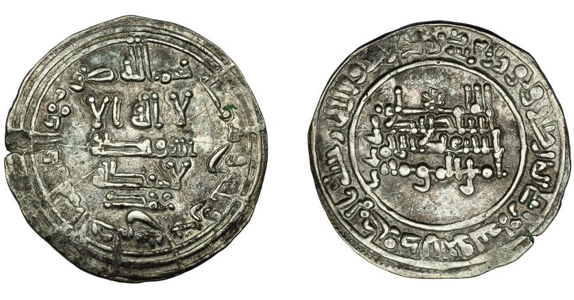 2342   -  ACUÑACIONES HISPANO-ÁRABES. CALIFATO. Abd al-Rahamn III. Dirham. Al-Andalus. 334 H. AR 3,07 g. 23,2 mm. V-405. MBC.