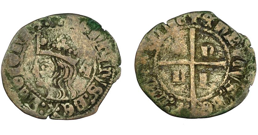 2380   -  REINO DE CASTILLA Y LEÓN. ENRIQUE II. Cruzado. Ávila. A gótica detrás del busto. VE 1,14 g. 22,9 m. III-no. BMM-623. BC+. Rara.