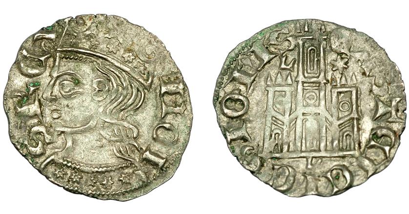 2383   -  REINO DE CASTILLA Y LEÓN. JUAN I. Cornado. León. L-*/L. VE 0,83 g. 18 mm. III-567 vte. BMM-742 vte. EBC-. Muy escasa.