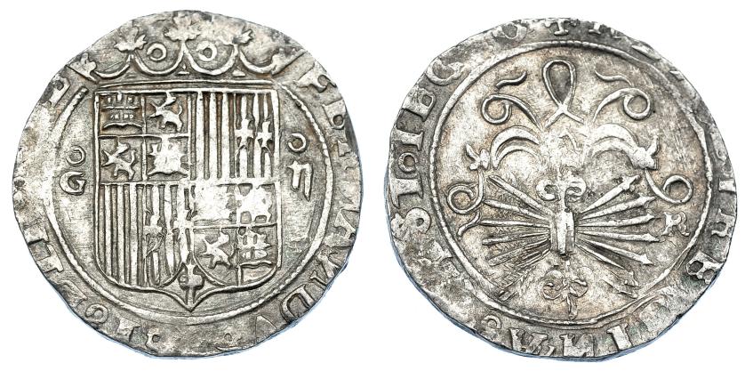 2435   -  REYES CATÓLICOS. 2 reales. Granada. R. Roel sobre marca de ceca y valor. AR 6,95 g. 27,9 mm. AC-498 vte. MBC/MBC-.