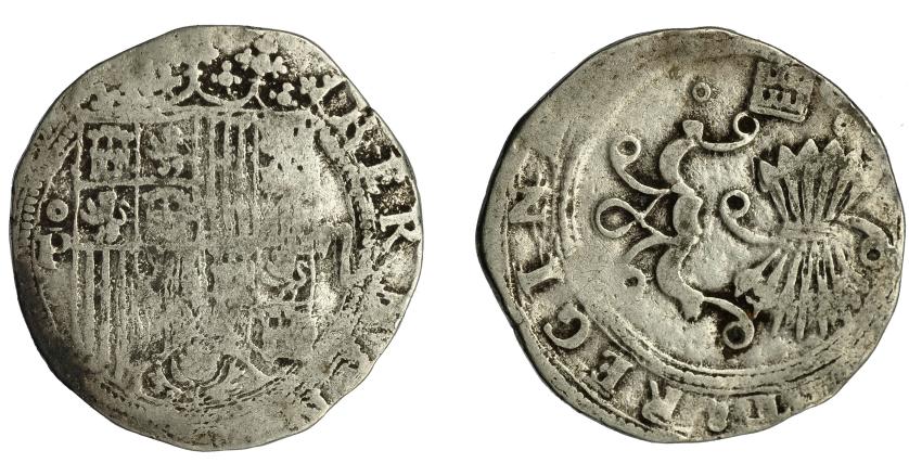 2437 - REYES CATÓLICOS. 2 reales. Segovia. P. Pº-II en anv. AR 5,42 g. 26,1 mm. AC-507. BC/BC+. Muy escasa.