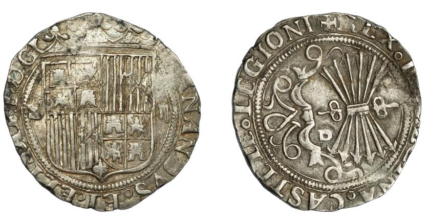 2438   -  REYES CATÓLICOS. 2 reales. Sevilla. Marca de ensayador Melchor Damián. AR 6,80 g. 29,4 mm. AC-523. MBC+. 