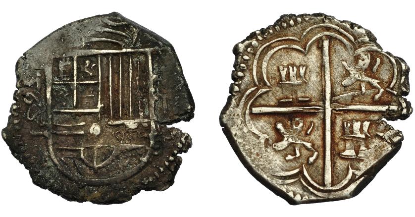 2464   -  FELIPE II. 2 reales. 1595. Granada. (F). AC-325. Oxidaciones. MBC.