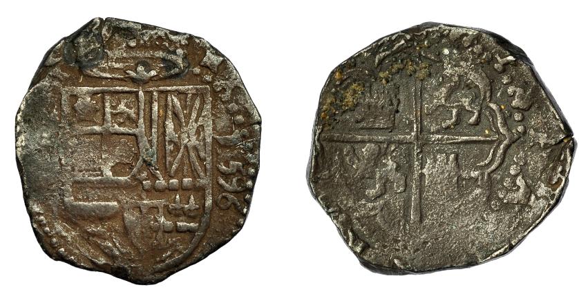 2469   -  FELIPE II. 2 reales. 1595. Sevilla. B. No visibles. AC-422. BC+/BC.