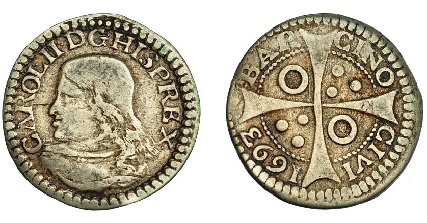 2540   -  CARLOS II. Croat. 1693. Barcelona. AC-211. BC+/MBC-.