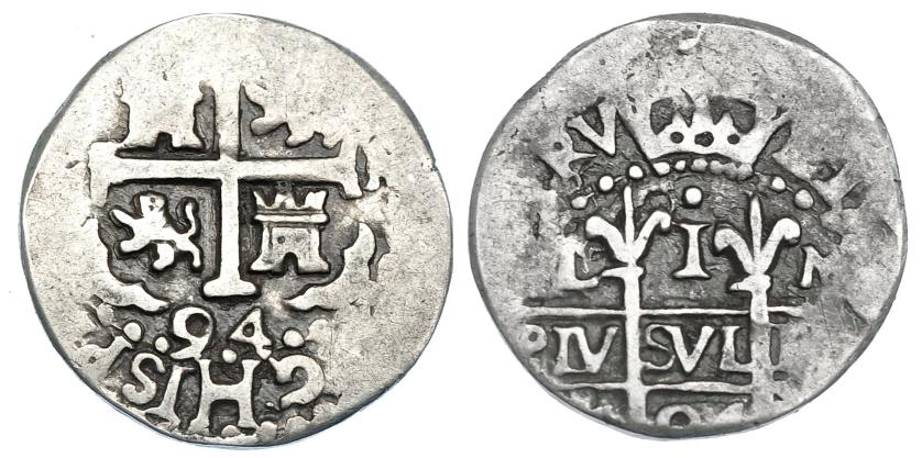 2542   -  CARLOS II. Real. 1694. Lima. M. AC-225. Vanos. MBC. Muy escasa. 