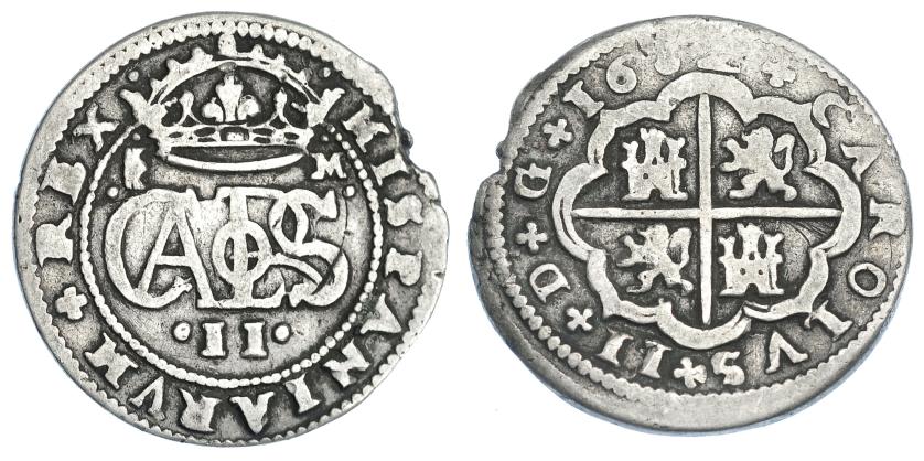 2545   -  CARLOS II. 2 reales. 1682. Segovia. M. AC-442. Defecto de cospel. BC+.
