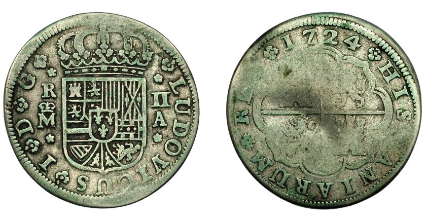 2552   -  LUIS I. 2 reales. 1724. Madrid. A. VI-18. BC-/BC+.