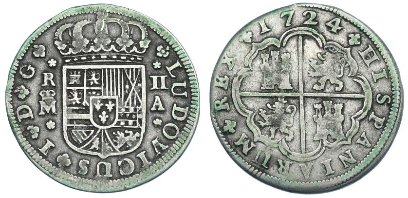 2553   -  LUIS I. 2 reales. 1724. Madrid. A. VI-18. MBC-/BC+.