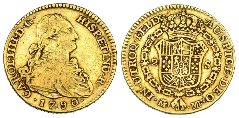 2574   -  CARLOS IV. 2 escudos. 1790. Madrid. MF. VI-1040. BC+/MBC-.