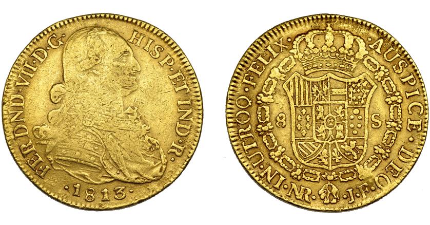 2584   -  FERNANDO VII. 8 escudos. 1813. Nuevo Reino. JF. VI-1502. BC+/MBC.