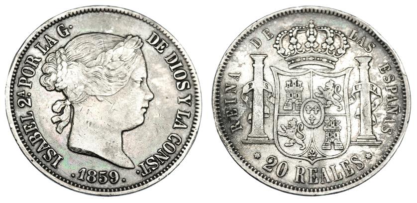 2586   -  ISABEL II. 20 reales. 1859. Madrid. VI-515. Pequeñas marcas. MBC-.