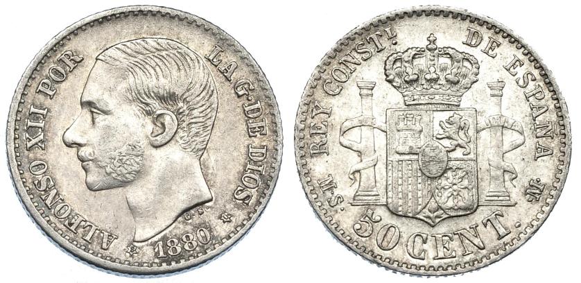 2594   -  ALFONSO XII. 50 céntimos. 1880*8-0. Madrid. MSM. VII-48. MBC+.