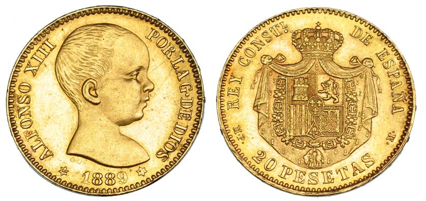 2598   -  ALFONSO XIII. 20 pesetas. 1889 *18-89. Segunda estrella tenue. Madrid. MPM. VII-194. EBC.