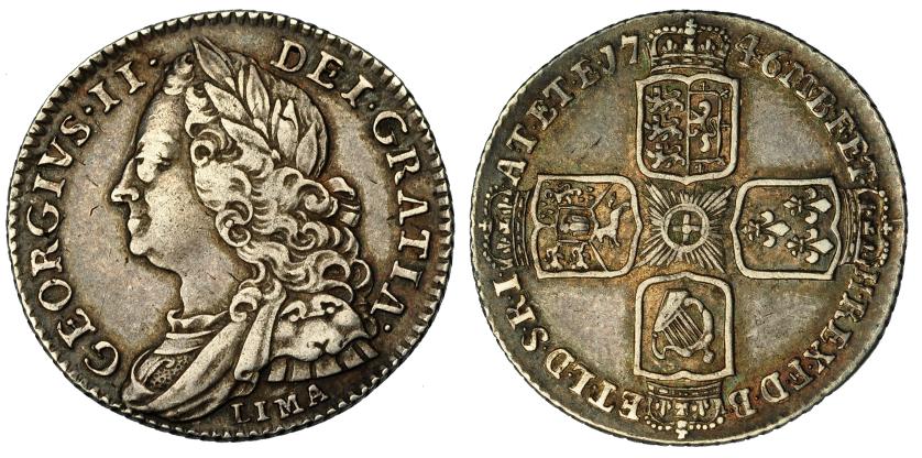 2633   -  MONEDA EXTRANJERA. GRAN BRETAÑA. Jorge II. 6 peniques. 1746. Lima. KM-582.3. MBC.