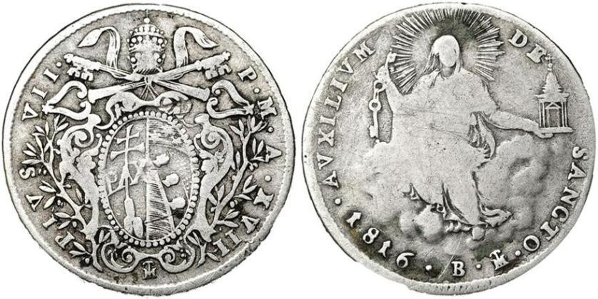 2641   -  MONEDA EXTRANJERA. VATICANO. Pío VII. 10 baiocchi. 1816-B-XVII. C-115. BC.