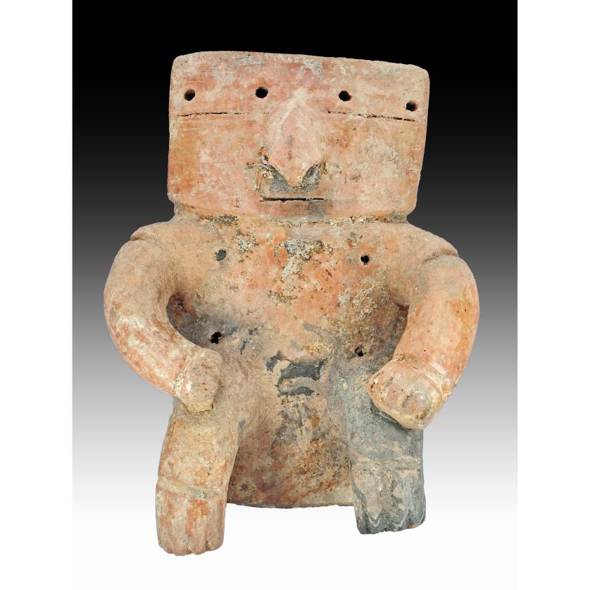 2742   -  PREHISPÁNICO. Figura antropomorfa sedente (Cultura Quimbaya. 500-1600 d.C.). Terracota. Altura 18,7 cm. Ex. Col. Dr. Klaus Maria (1940-2011). Ex. Hirsch 282, lot. 12.