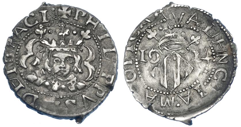 1024   -  FELIPE IV. Dieciocheno. 1624. Valencia. Sin valor. AC-813. MBC+. Escasa en esta conservación.