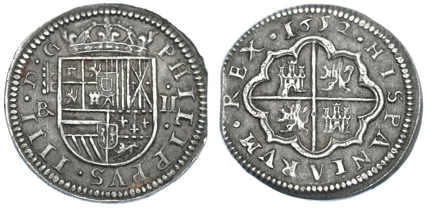 1030   -  FELIPE IV. 2 reales. 1652. Segovia. BR. AC-964. Leve final de plancha. MBC+.