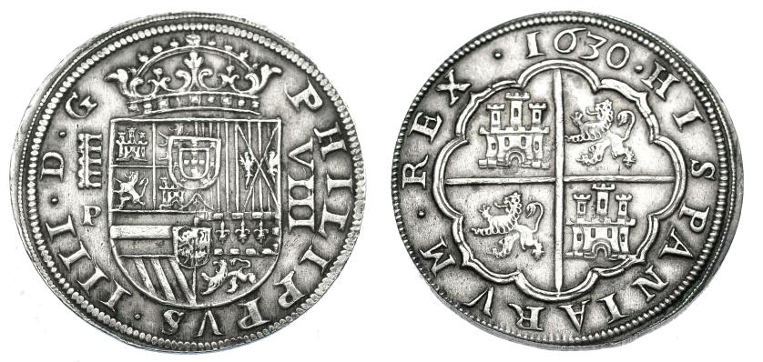 1033   -  FELIPE IV. 8 reales. 1630. Segovia P. AC-1588. MBC+. Rara en esta conservación.