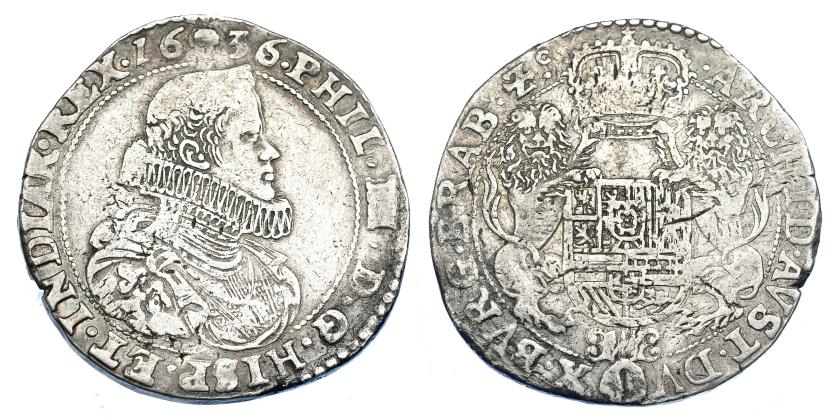 1039   -  FELIPE IV. 1/2 ducatón. 1636. Bruselas. DEL-289. KM-60.2. Oxidaciones. MBC-.