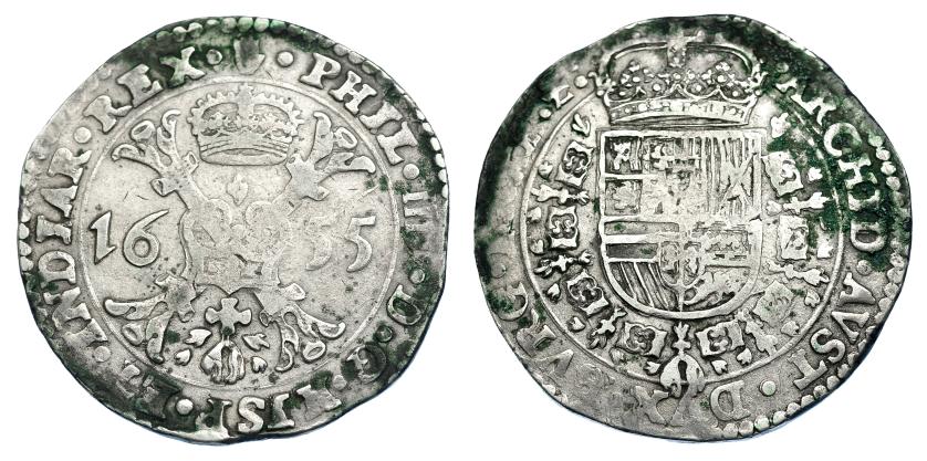 1043   -  FELIPE IV. Patagón. 1655. Amberes. DEL-293. DAV-4462. Oxidaciones. MBC-.