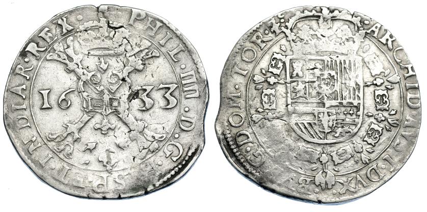 1044   -  FELIPE IV. Patagón. 1633. Tournai. DEL-300. DAV-4470. Ligera plata agria y mancha de óxido. MBC.