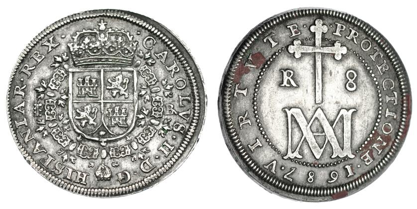 1067   -  CARLOS II. 8 reales. 1687. Segovia. BR. AC-774. EBC-. Rara en esta conservación.