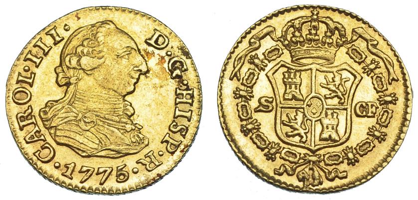 1091   -  CARLOS III. 1/2 escudo. 1775. Sevilla. CF. VI-1084. B.O. EBC. Muy escasa.