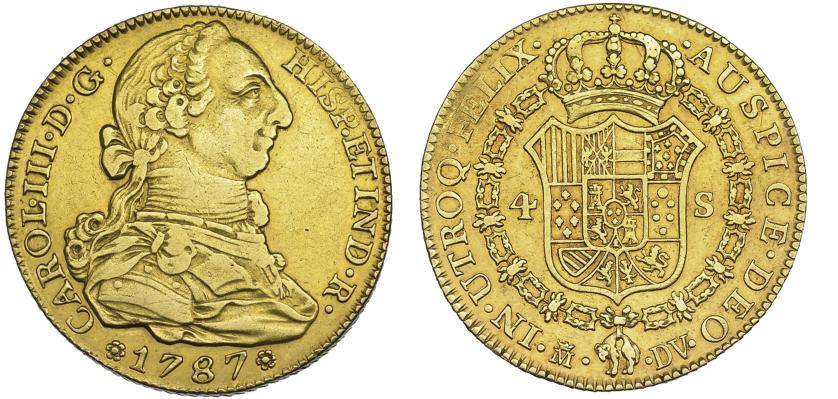 1095   -  CARLOS III. 4 escudos. 1787. Madrid. DV. VI-1471. Pequeñas marcas. MBC/MBC+. Ex col. "Chicho" Ibáñez Serrador. 