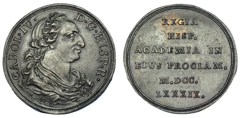 1104   -  CARLOS IV. Medalla de Proclamación. 1789. La Universidad de Sevilla. AR 26,5 mm. Grabador SA. H-97 vte. EBC/EBC-.