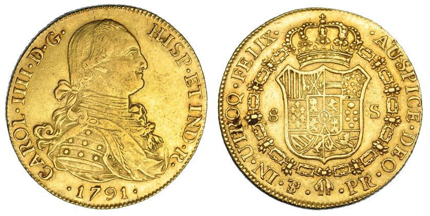 1122   -  CARLOS IV. 8 escudos. 1791. Potosí. PR. VI-1394. MBC. Muy escasa.