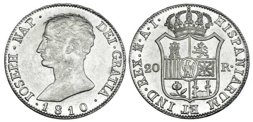 1125   -  JOSÉ NAPOLEÓN. 20 reales. 1810. Madrid. AI. Águila grande. VI-31. Pleno B.O. SC.