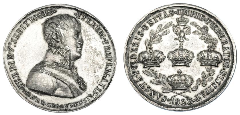 1129   -  FERNANDO VII. Medalla restitución del absolutismo. 1823. Segovia. AG. 40 mm. MBP-501. EBC.